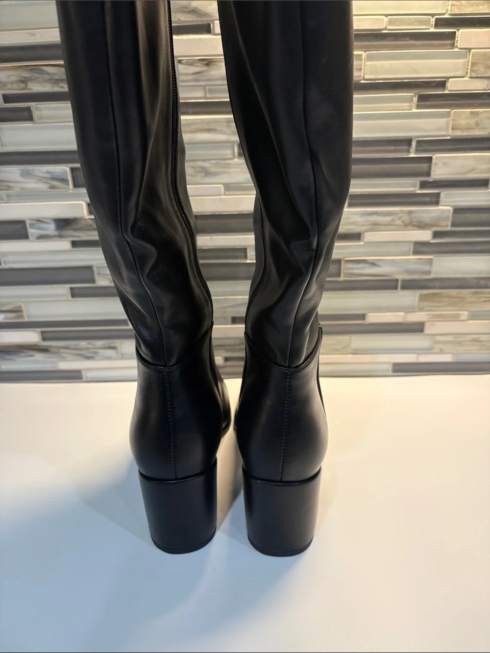 Black Knee-High Leather Boots - Women's Classic Style